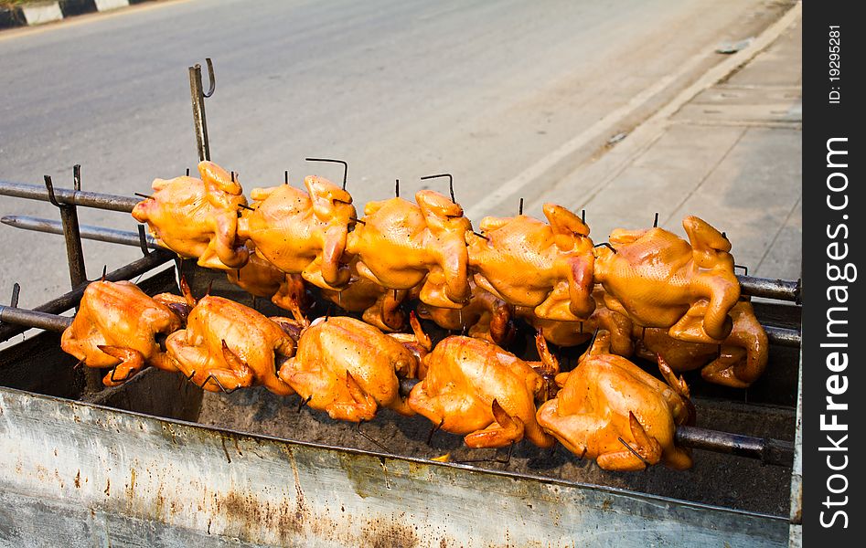 Rotating roast chicken, but not cooked