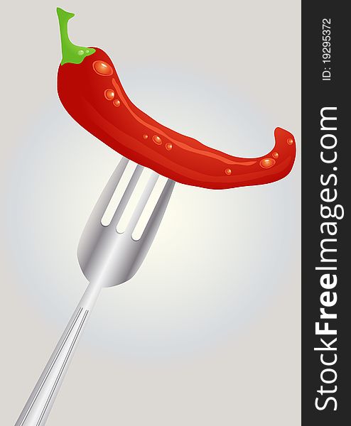 The illustration shows a red hot chili pepper, strung on a fork. The illustration shows a red hot chili pepper, strung on a fork