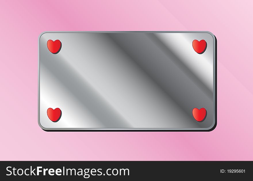 Blank metallic signboard with hearts on pink background