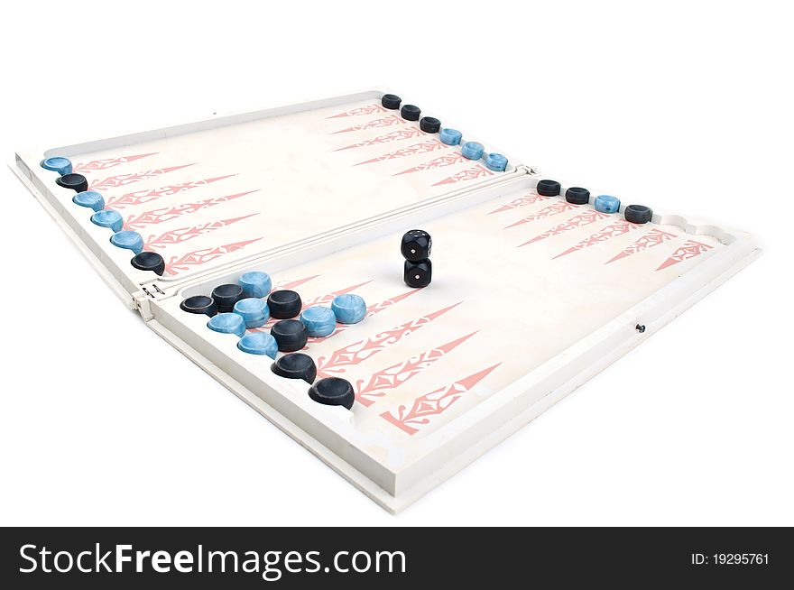 Backgammon game and dice isolated on a white background