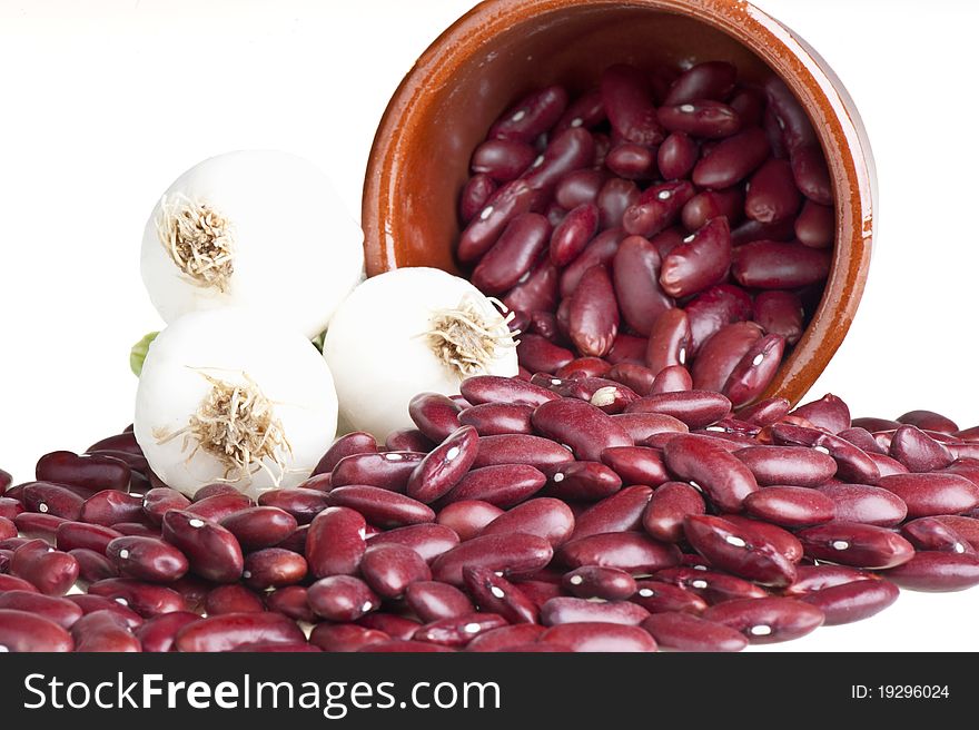 One container upside down with red beans