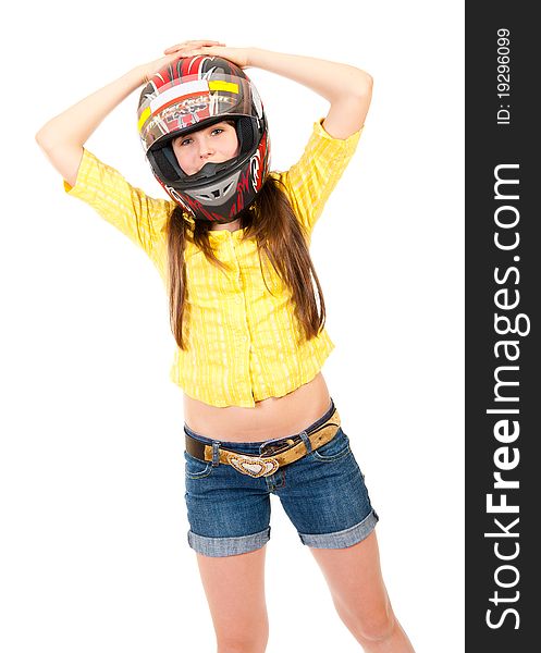 Schoolgirl Portrait In The Helmet