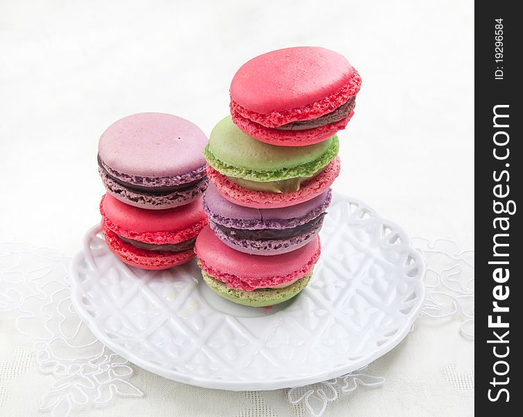 Colorful macaroons on a white table. Colorful macaroons on a white table