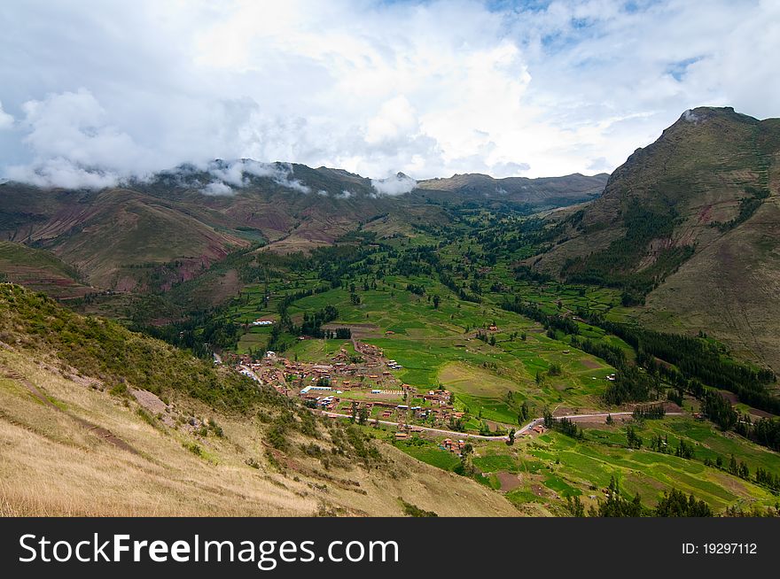 The picture of the valley in Pisac, Peru. The picture of the valley in Pisac, Peru