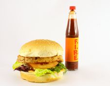 Huge Hamburger With Hot Sauce Stock Image Huge Hamburger With Hot Sauce Stock Image
