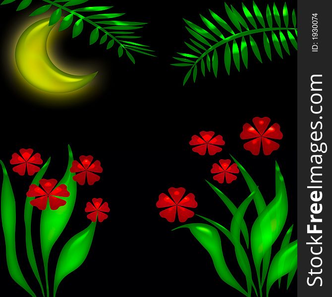 Night scene in the tropics illustration poster. Night scene in the tropics illustration poster