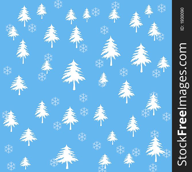 White pine trees and snowflakes on blue wrapping  paper scrapbook. White pine trees and snowflakes on blue wrapping  paper scrapbook