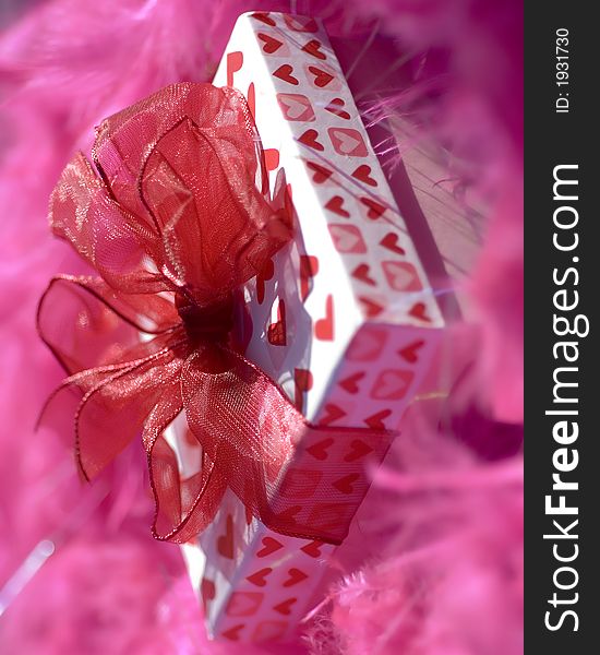 Romantic Gift Box with pink boa background