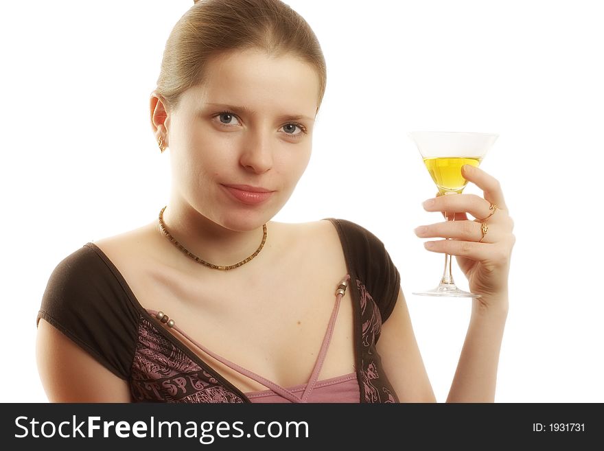 Charming woman holding martini glass. Charming woman holding martini glass