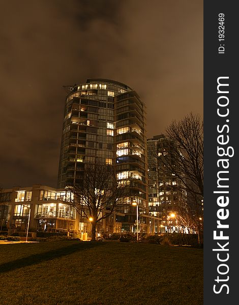 High end town homes with high rise condominium development in the background. High end town homes with high rise condominium development in the background.