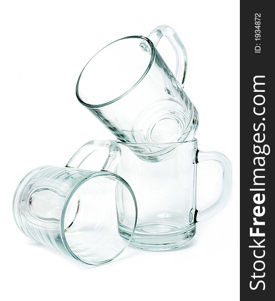 Three empty glass mugs, Isolated (look similar images in my portfolio)