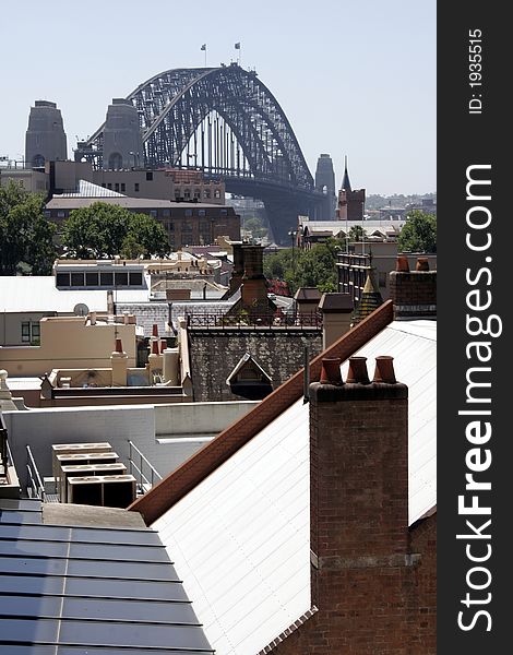 City Rooftops In Front Of The Sydney Harbour Bridge, Australia