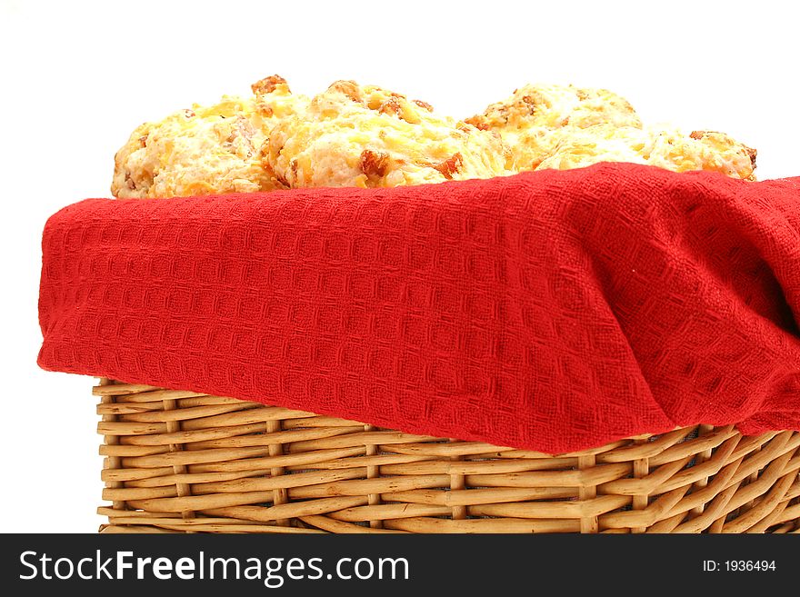 Sausage cheese biscuit in basket level