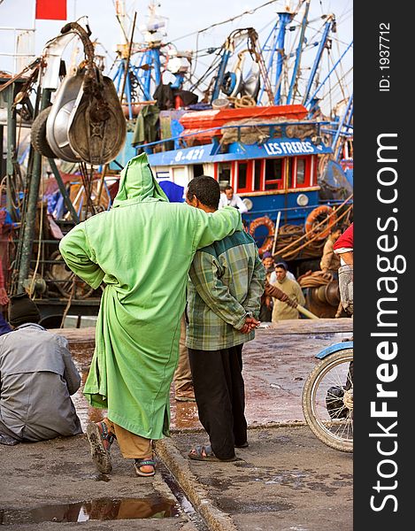 Photo of fishermen at the harbor of Agadir, Morocco. Photo of fishermen at the harbor of Agadir, Morocco