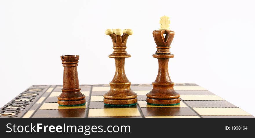 Chess board isolated on white with queen and king