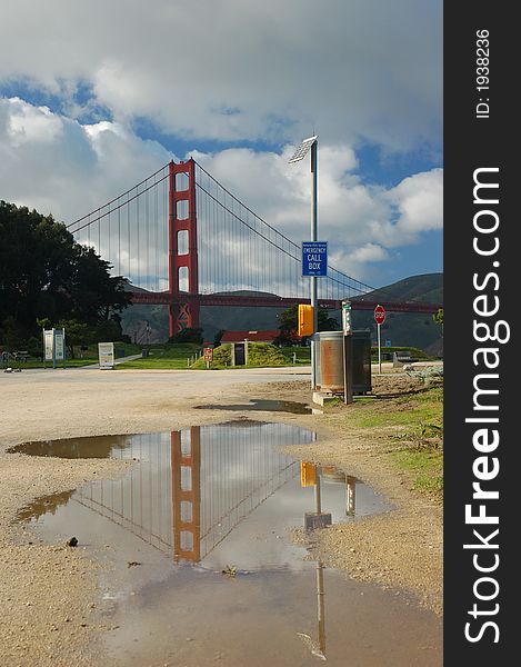 The Golden gate bridge and reflection. The Golden gate bridge and reflection