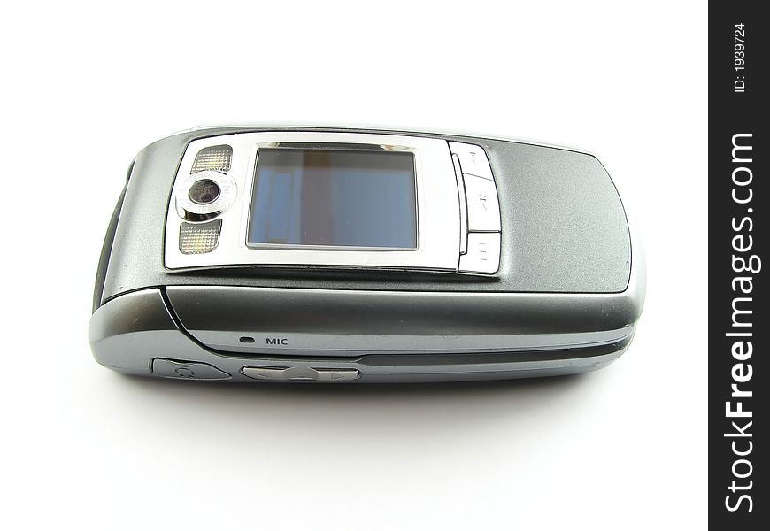 Modern clamshell phone isolated on a white background