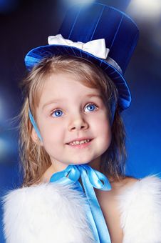 A Fairy-tale Girl Is In Dark Blue Royalty Free Stock Image A Fairy-tale Girl Is In Dark Blue Royalty Free Stock Image