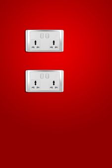 Electric Outlet On Red Wall Stock Image