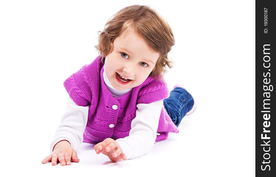 Little girl on white background