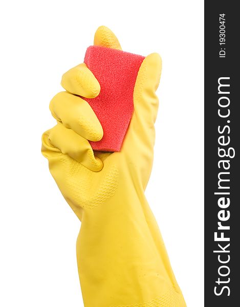 Hand in glove isolated over white background. Hand in glove isolated over white background