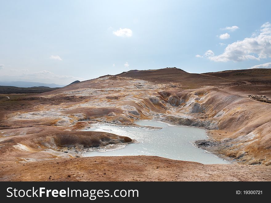 Pool of boiling mud near the mouth of the volcano Krafla. Pool of boiling mud near the mouth of the volcano Krafla