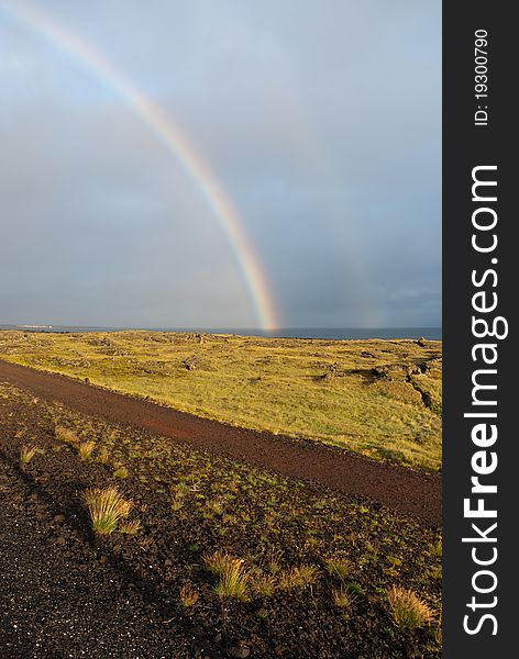 Double rainbow at dawn in Reykjavik, Iceland. Double rainbow at dawn in Reykjavik, Iceland