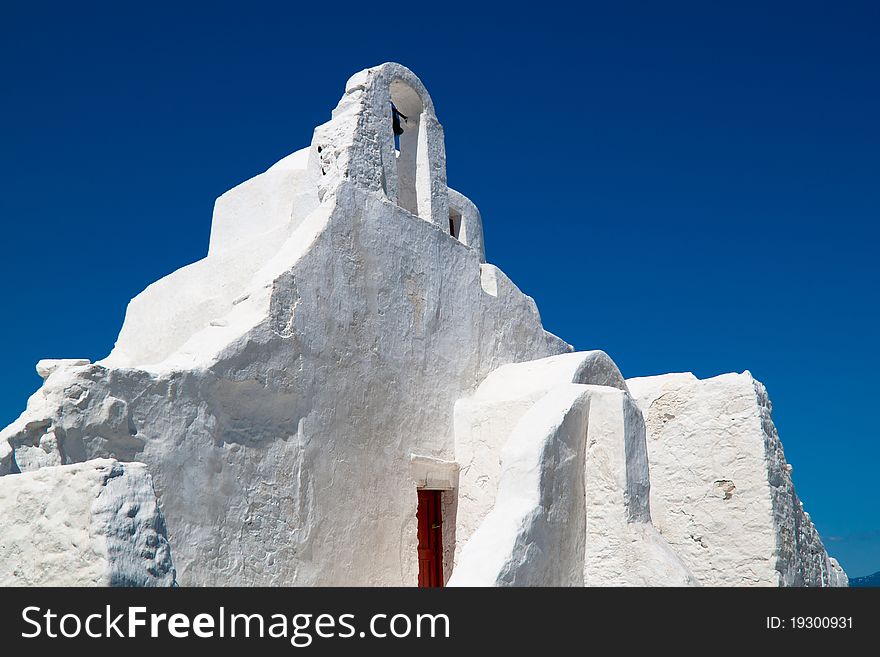 Facade of Paraportiani church, Mykonos, Greece.