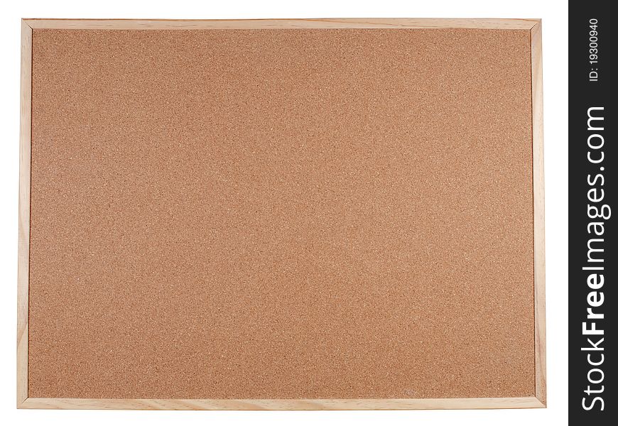 Blank corkboard with a wooden frame isolated