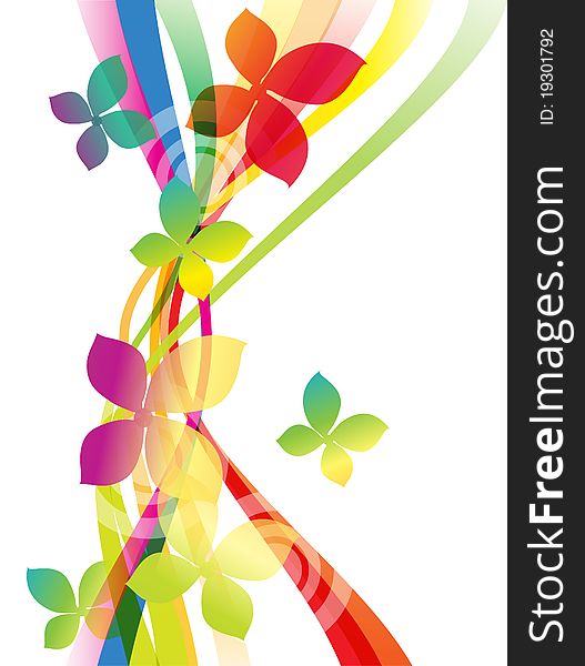 Vector rainbow colored background with flowers for design. Vector rainbow colored background with flowers for design
