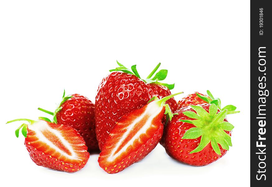 Ripe delicious strawberries isolated on a white background