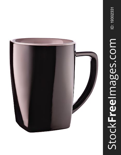Black cup on a light grey background