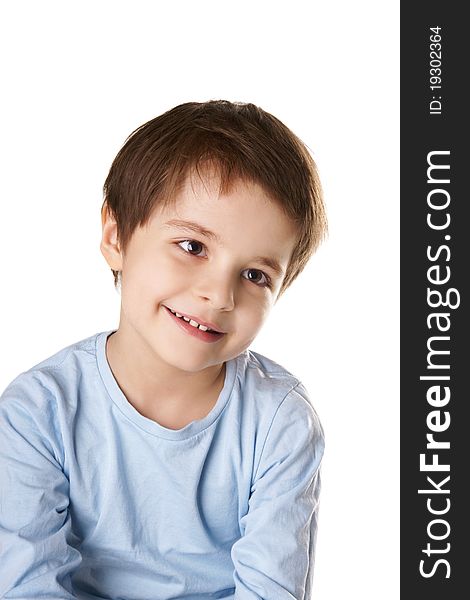 Portrait of beautiful happy smiling little boy isolated on white background. Portrait of beautiful happy smiling little boy isolated on white background