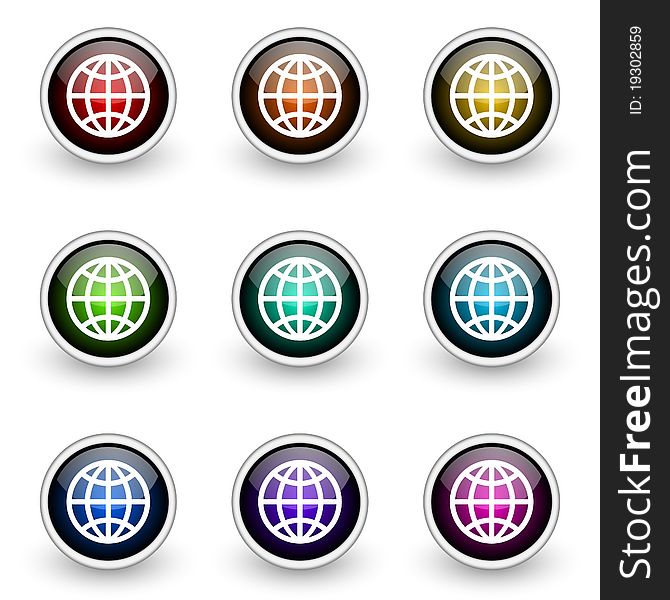 Globe button set isolated over white