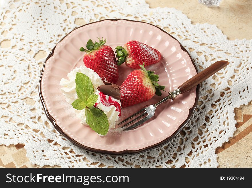 Fresh strawberries with whipped cream. Fresh strawberries with whipped cream