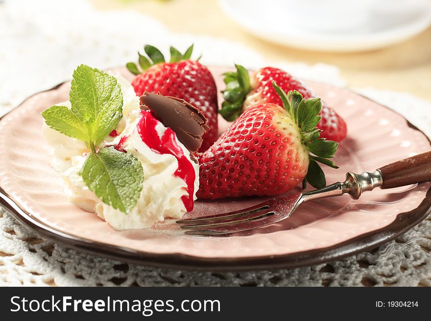 Fresh strawberries with whipped cream. Fresh strawberries with whipped cream