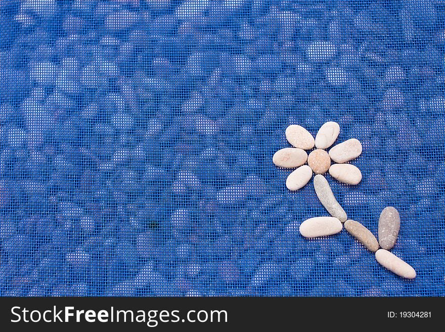 Amomile from stones on blue background