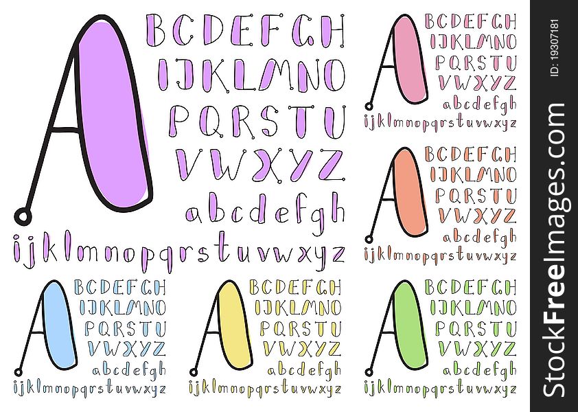 Vector vintage color sketch alphabet on a white background. Vector vintage color sketch alphabet on a white background