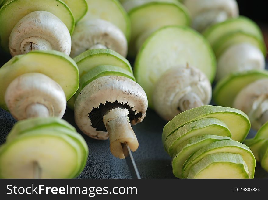 Mushrooms and marrows waiting for cooking