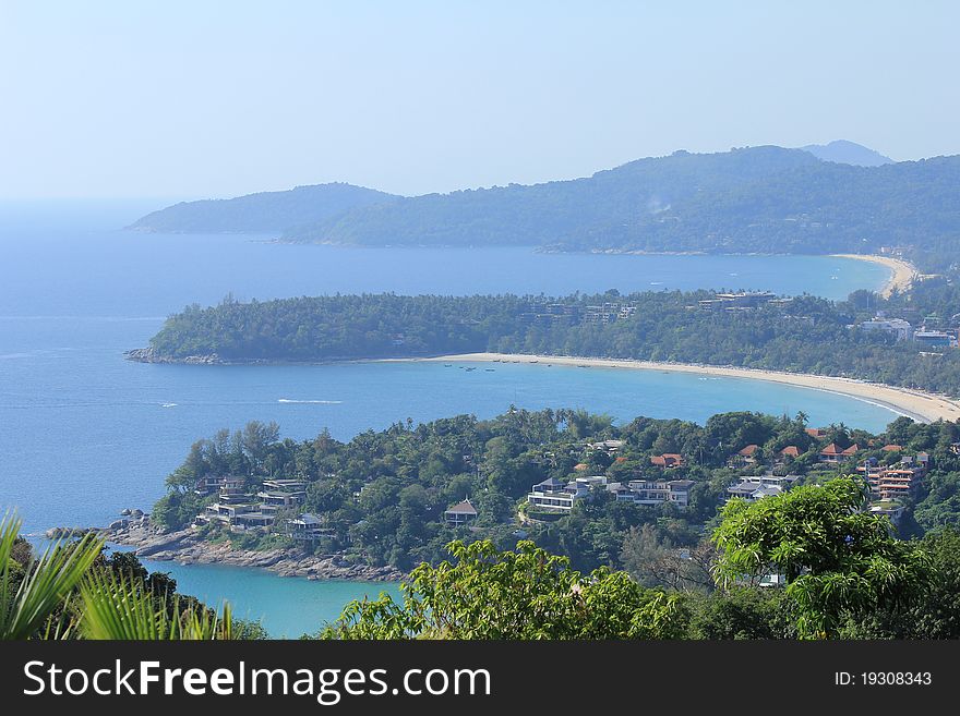 View over the beaches from a viewpoint in Phuket, Thailand. View over the beaches from a viewpoint in Phuket, Thailand.