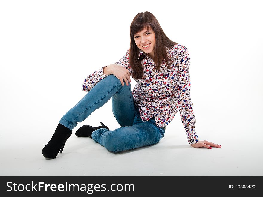 Portrait of cute girl on white