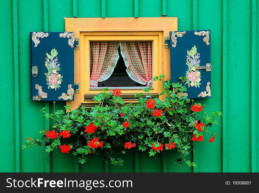 A cottage window in Bavaria. A cottage window in Bavaria