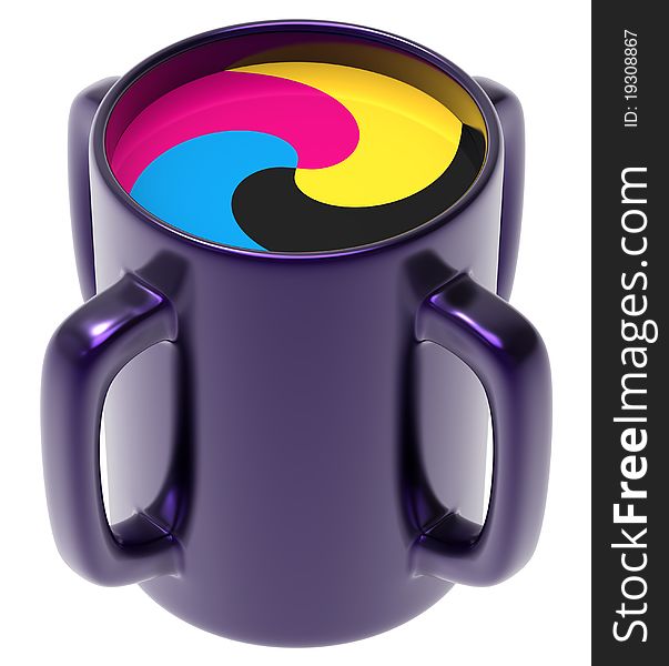 Abstract CMYK cup with four handles. Abstract CMYK cup with four handles