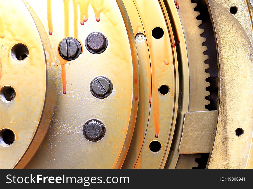 Close up view of gears from mechanism. Close up view of gears from mechanism