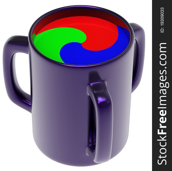 Abstract RGB cup with three handles. Abstract RGB cup with three handles