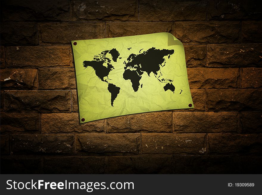 Vintage world map on wall background