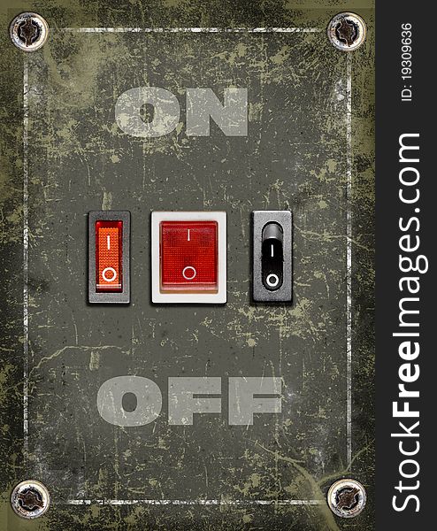 On-off switch buttons on grunge background. On-off switch buttons on grunge background