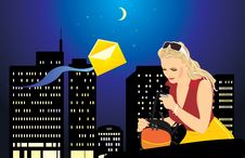 Woman With A Mobile Telephone And Bag. Night City Stock Photos Woman With A Mobile Telephone And Bag. Night City Stock Photos