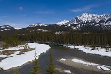 Shallow Crystal Blue Mountain River In Banff Royalty Free Stock Image