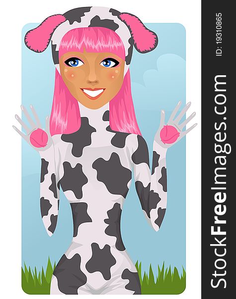 Girl in cow costume